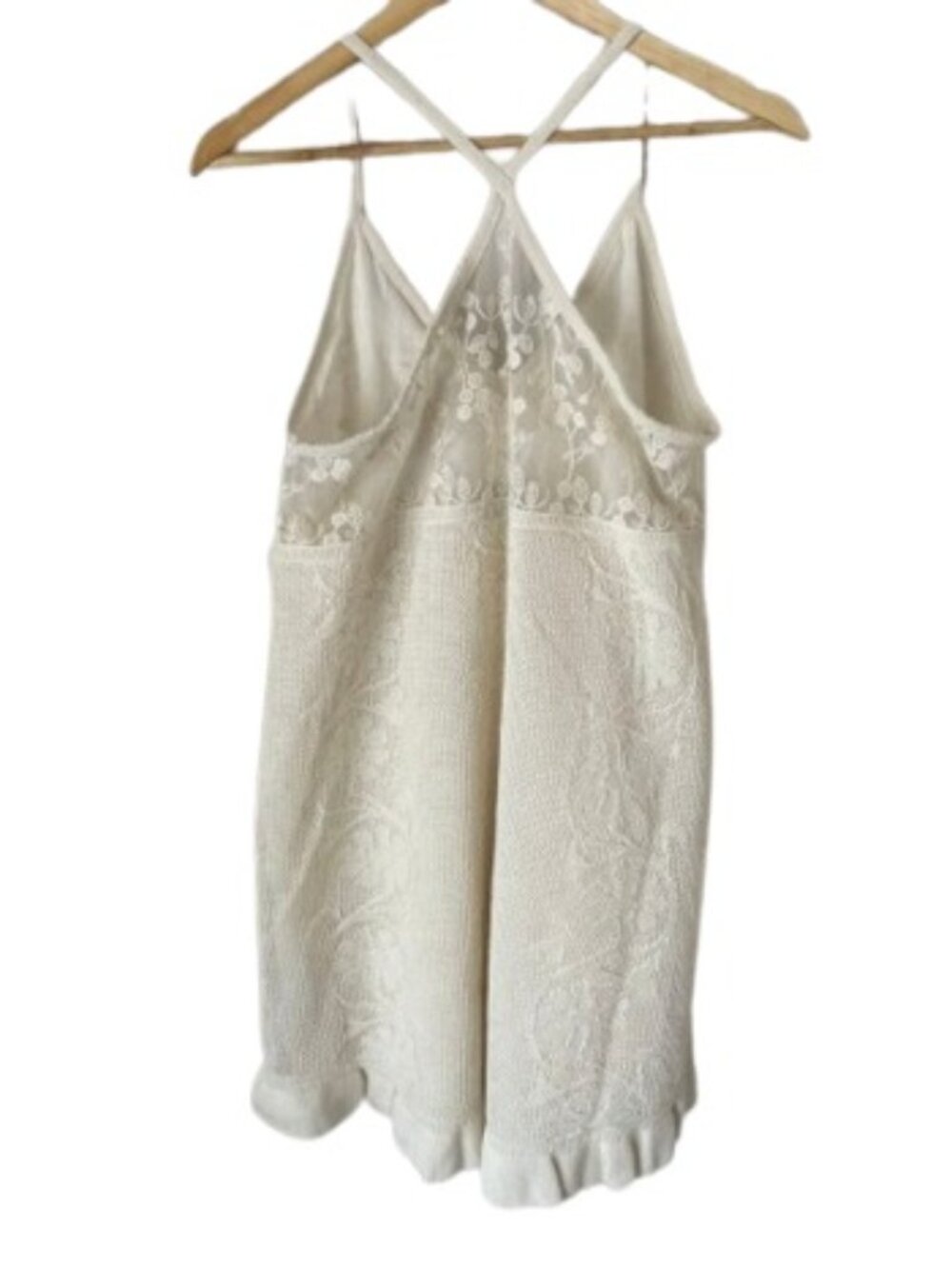 Zara Racerback Mini Dress Ivory Cream Crochet Lace Ruffled Embroidered Boho US M - Picture 2 of 2